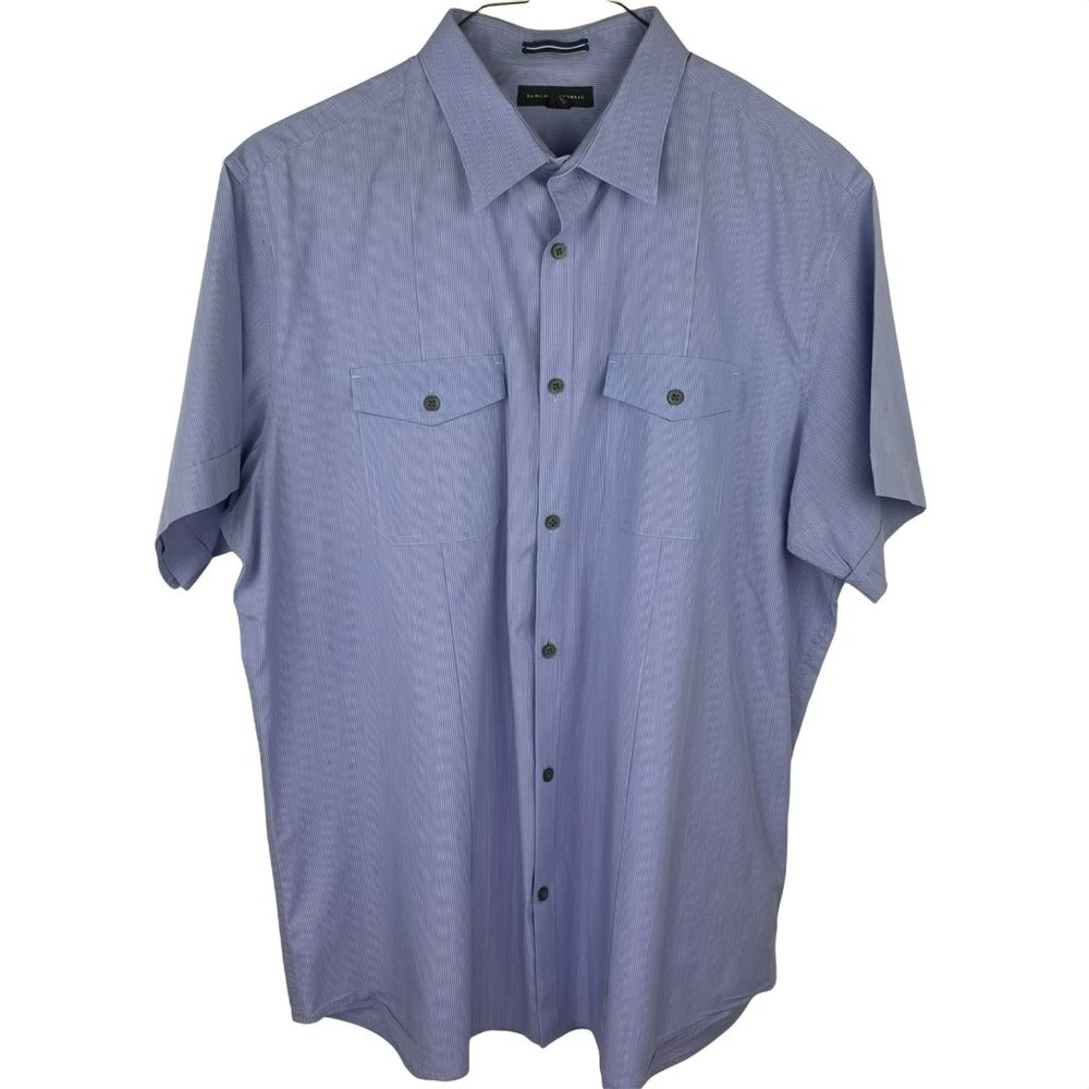 Banana Republic Blue Stripe Short Sleeve Button Down Shirt Size XL